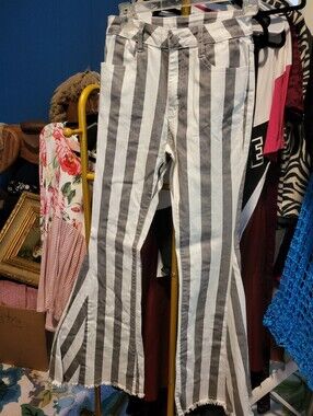 Saints & Hearts Striped Flare Women's Jeans - White & Gray